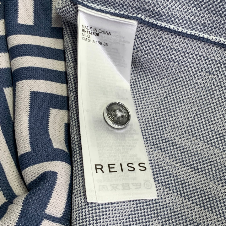 REISS Size M Blue Cream Geometric Viscose Blend Knit Camp Short Sleeve Shirt