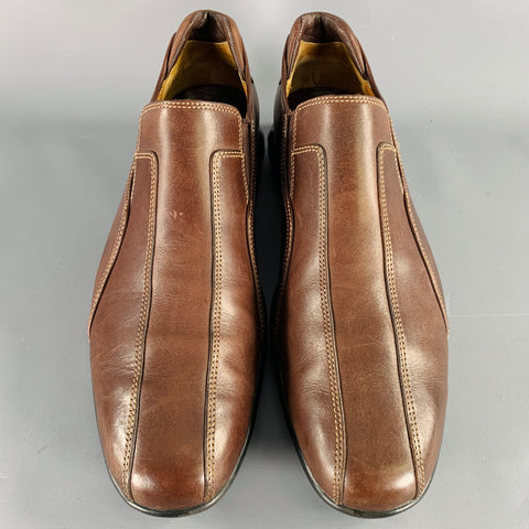 COLE HAAN Size 9.5 Brown Contrast Stitch Leather Slip On Loafers