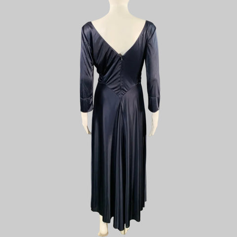 RACHEL COMEY Size 6 Navy Satin V-Neck Midi Evening Gown
