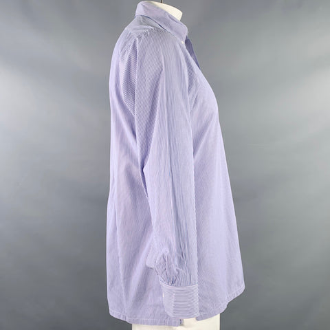 CHARVET Size M Blue Lilac Stripe Cotton Button Down Collar Long Sleeve Shirt