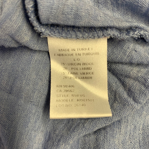 THEORY Size L Blue Virgin Wool Blend Henley Long Sleeve T-shirt
