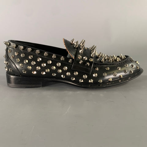 ALEXANDER MCQUEEN Size 10 Black Silver Studded Leather Slip On Loafers