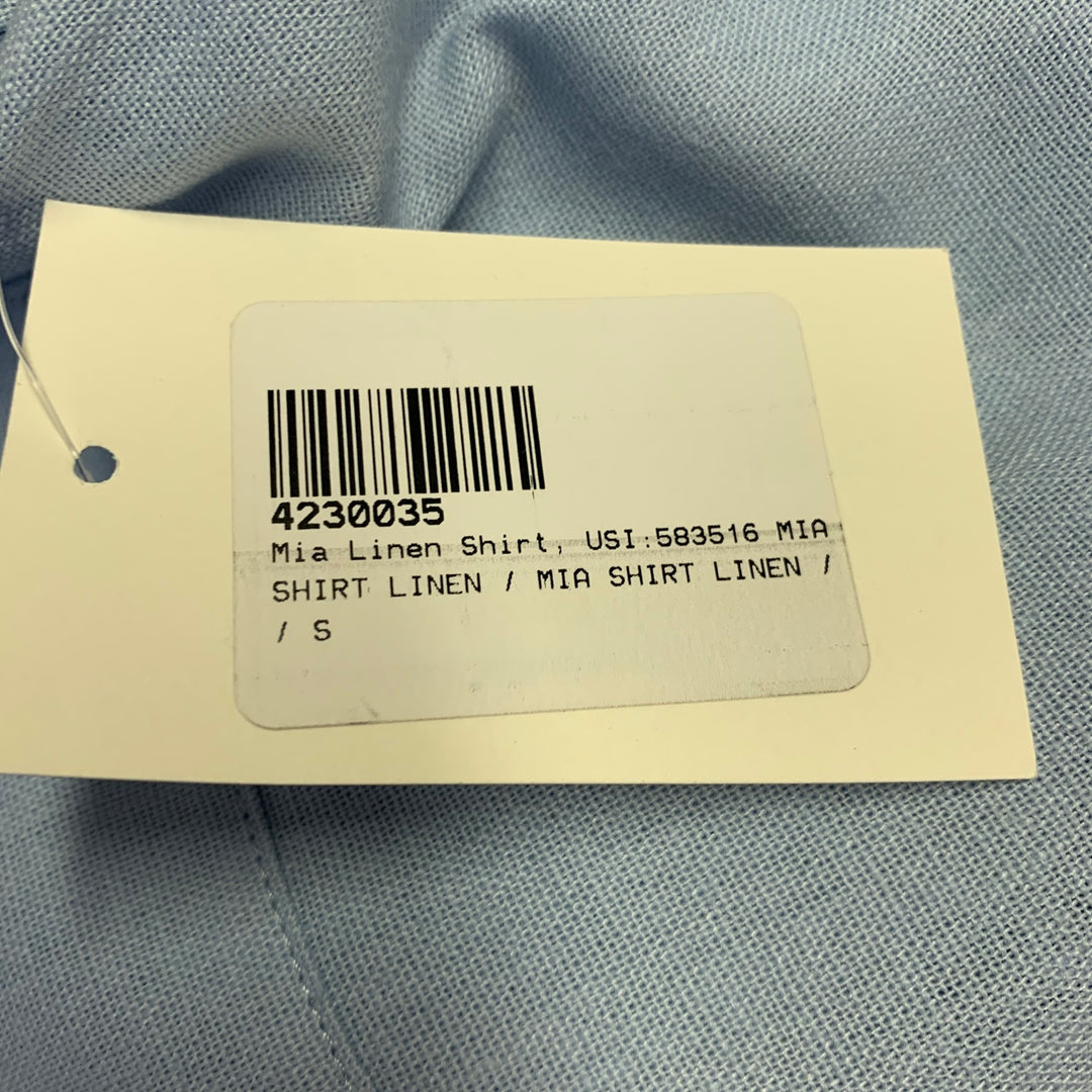 USISI.SISTER Size S Blue Cotton Linen One Pocket Braided Trim Blouse