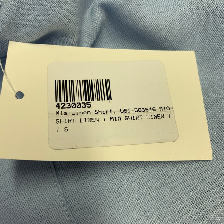 USISI.SISTER Size S Blue Cotton Linen One Pocket Braided Trim Blouse