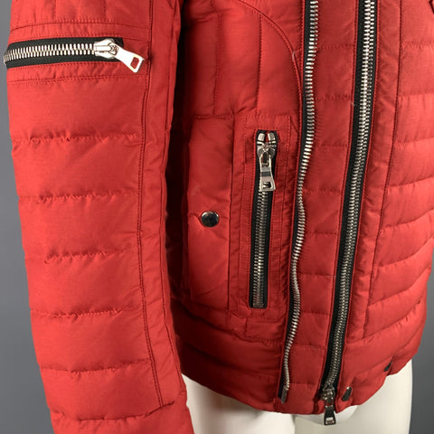 BALMAIN Size S Red Brick Cotton Polyamide Quilted Jacket