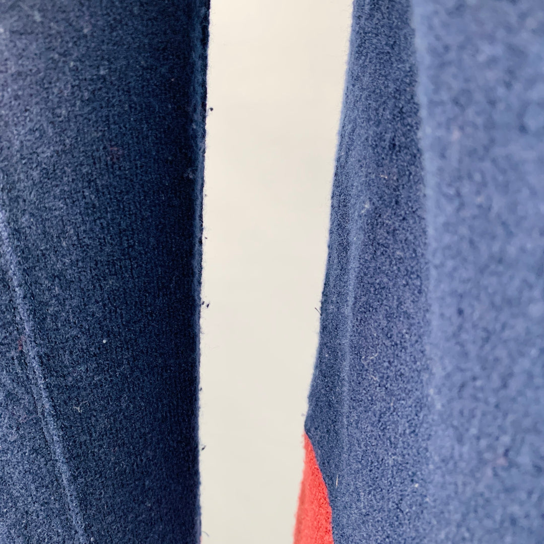 VISVIM Size L Navy Burgundy Color Block Wool Crew Neck Sweater