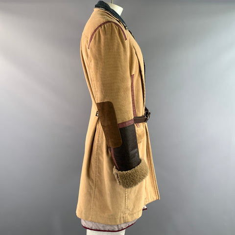DSQUARED2 FW2002 Size 44 Tan Blue Corduroy Cotton Trench Coat