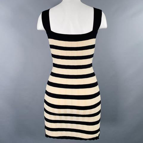 POSSE Size S Black Cream Viscose Blend Stripe Ribbed Dress