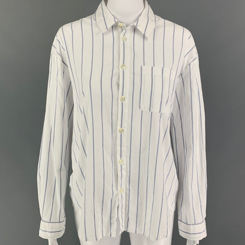 A.P.C. Size 2 White Blue Cotton Stripe Long Sleeve Casual Top