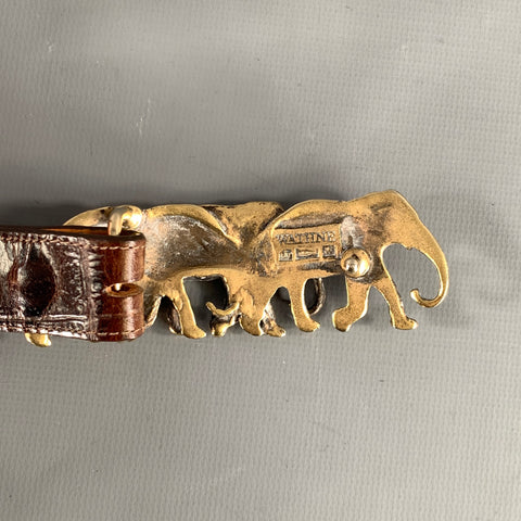 WATHNE Waist Size 24 Brown Gold Alligator Embossed Leather Belt
