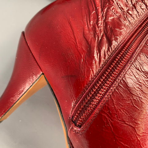 MOSCHINO Size 7 Burgundy Bow Patent Leather Zip Up Boots