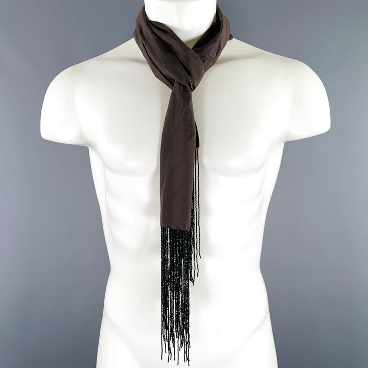 ANN DEMEULEMEESTER Grey Black Beaded Fringe Scarf
