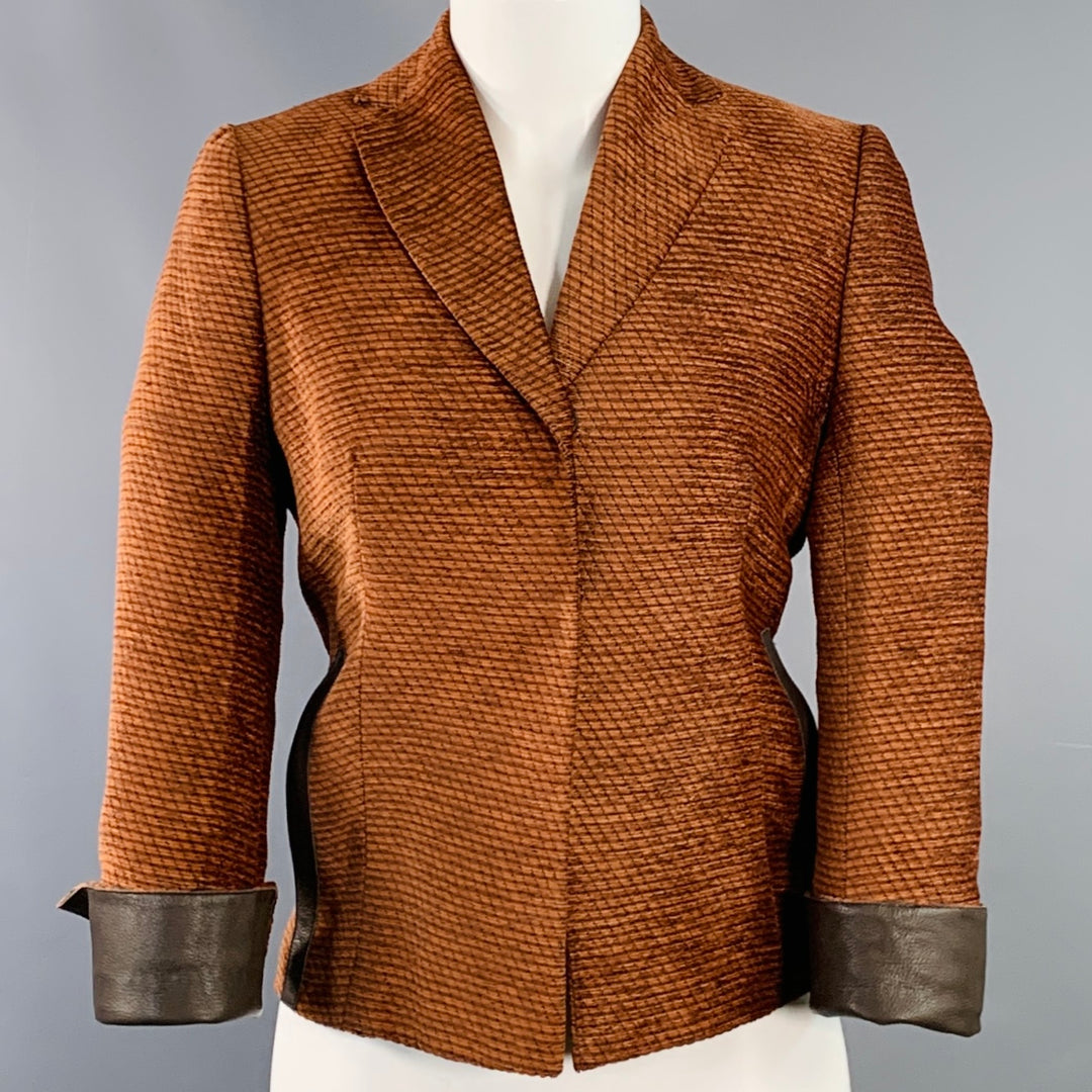 AKRIS Size 8 Orange Brown Polyester Cotton Velvet Leather Cuffs Jacket Blazer