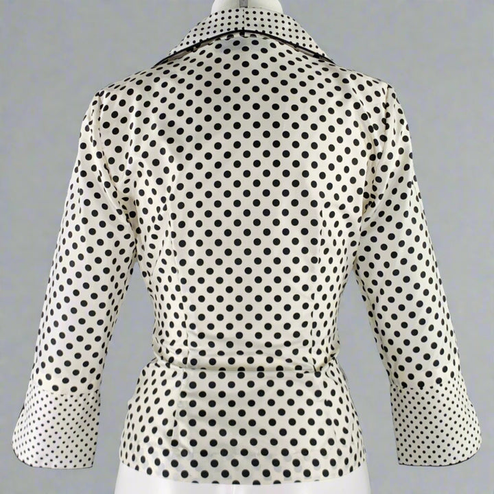 MARISA BARATELLI Size 4 White Black Silk Belted Polka Dot Jacket