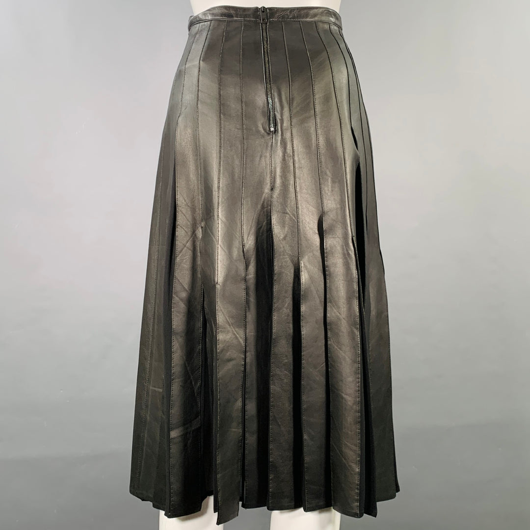 BURBERRY LONDON Size 2 Black Silk Pleated Midi Skirt