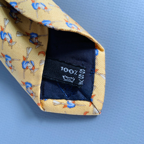 SALVATORE FERRAGAMO Halloween Witches Yellow Multi Color Print Silk Tie