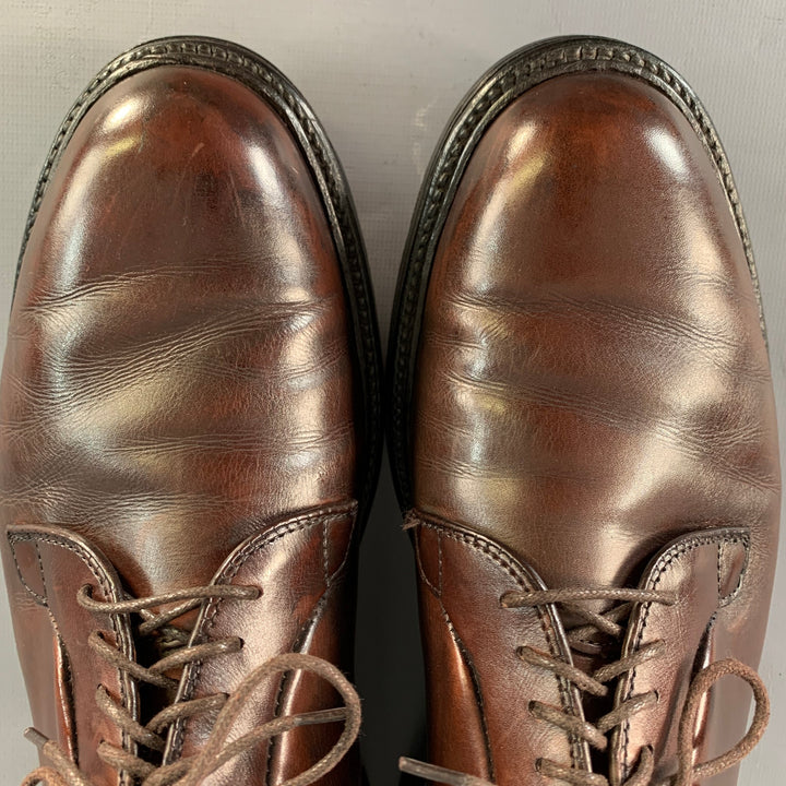 ALDEN Size 10 Plain Toe Blucher Brown Leather Lace-Up Shoes