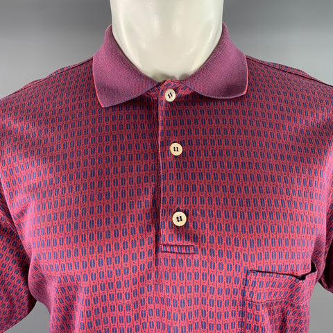 ERMENEGILDO ZEGNA Size L Burgundy Navy Geometric Cotton Buttoned Polo