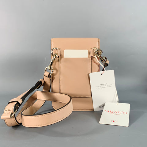 VALENTINO One Size Beige Leather Metal Crossbody Phone Bag