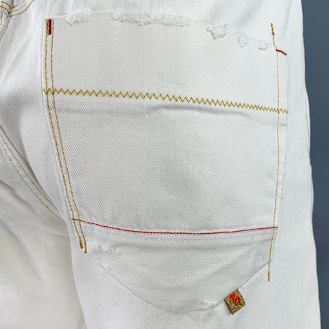 ROBERT GRAHAM Size 36 White Contrast Stitch Cotton Straight Distressed Jeans