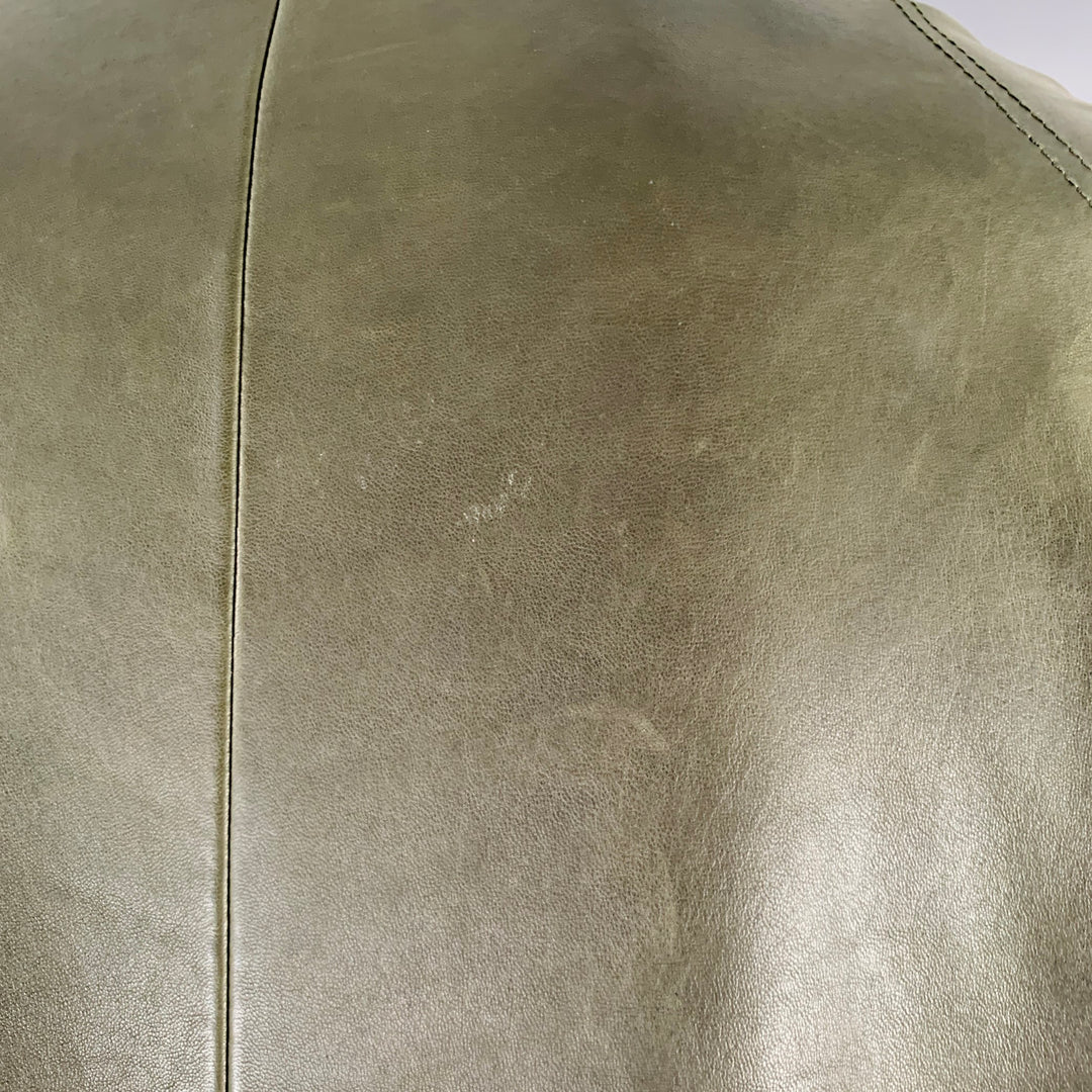 GIORGIO ARMANI Size 46 Green Leather Zip Snaps Jacket