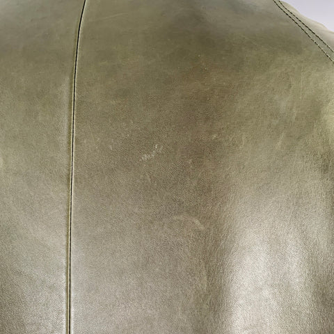 VINTAGE Size 46 Green Leather Zip & Snaps Jacket