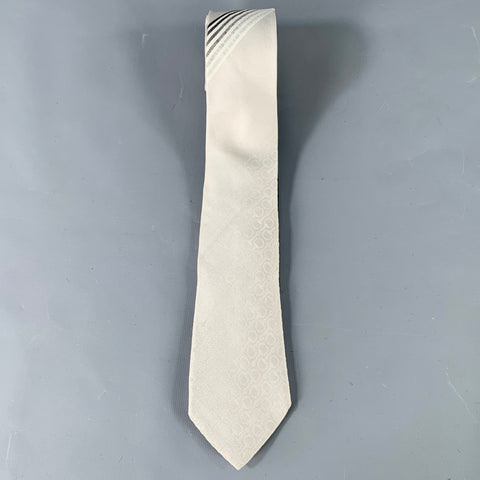 GUCCI Grey Silver Horsebit Stripe Silk Skinny Tie