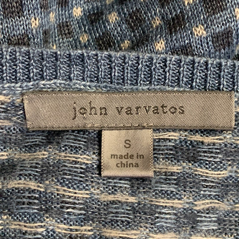 JOHN VARVATOS Size S Blue Grey Black Checkered Linen V-Neck Pullover