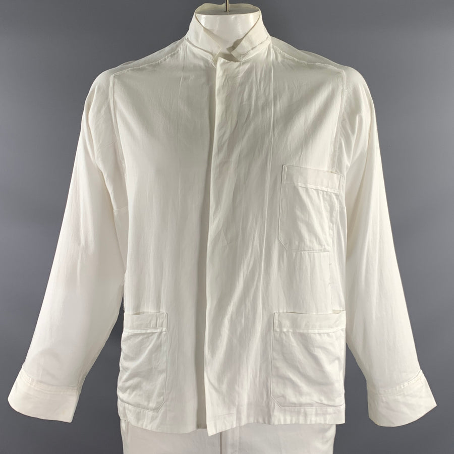 HAIDER ACKERMANN Size L White Cotton Button Up Long Sleeve Shirt