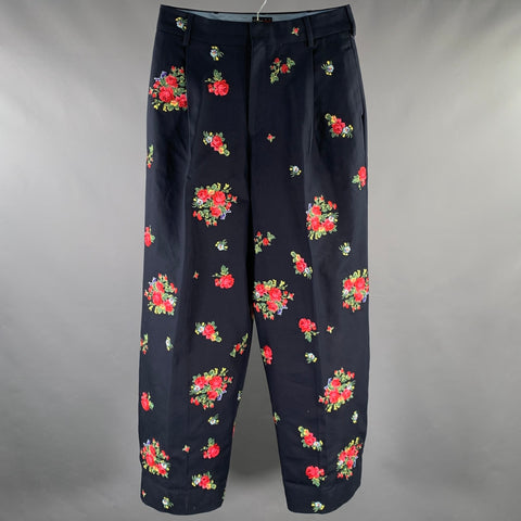 TOMMY HILFIGER Pantalon de Costume Femme Large Brodé en Coton Bleu Marine Taille 32