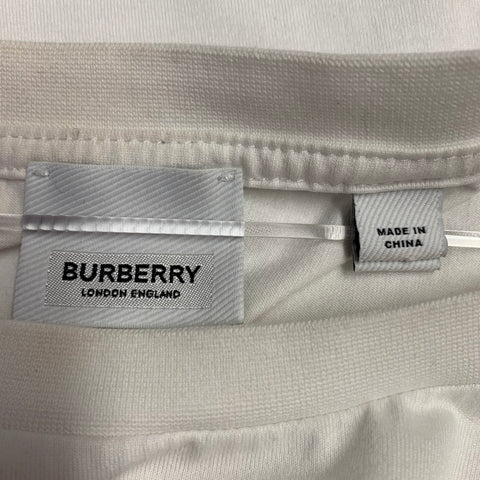 BURBERRY Size XS Teslow White Black Logo Cotton Ribbon Trim T-shirt