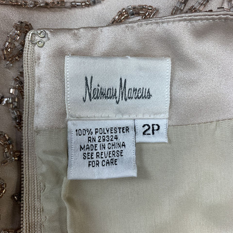 Vintage NEIMAN MARCUS Size 2 Beige Beaded Satin Shell Top