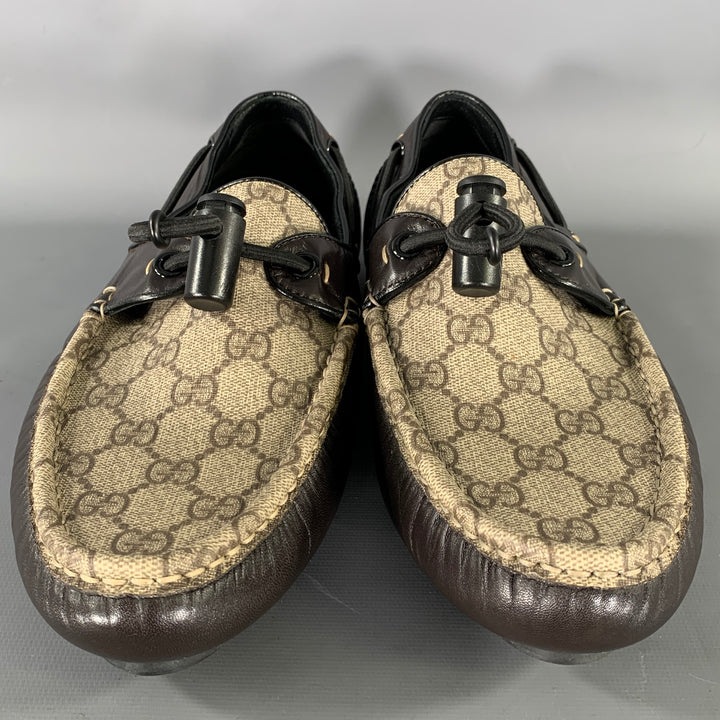 GUCCI Size 9.5 Tan Brown Monogram Leather Drivers Loafers