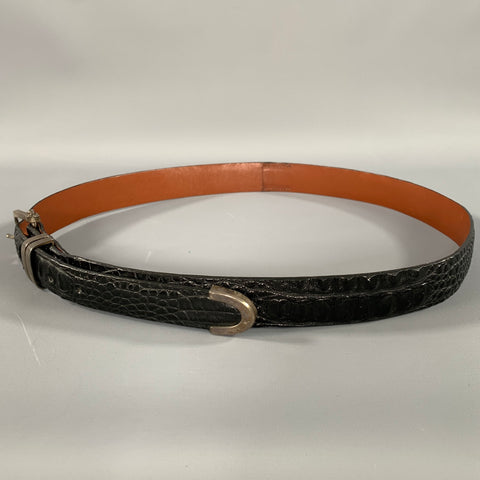 SADDLEBACK LEATHER CO. Size 42 Black Crackled Alligator Leather Belt