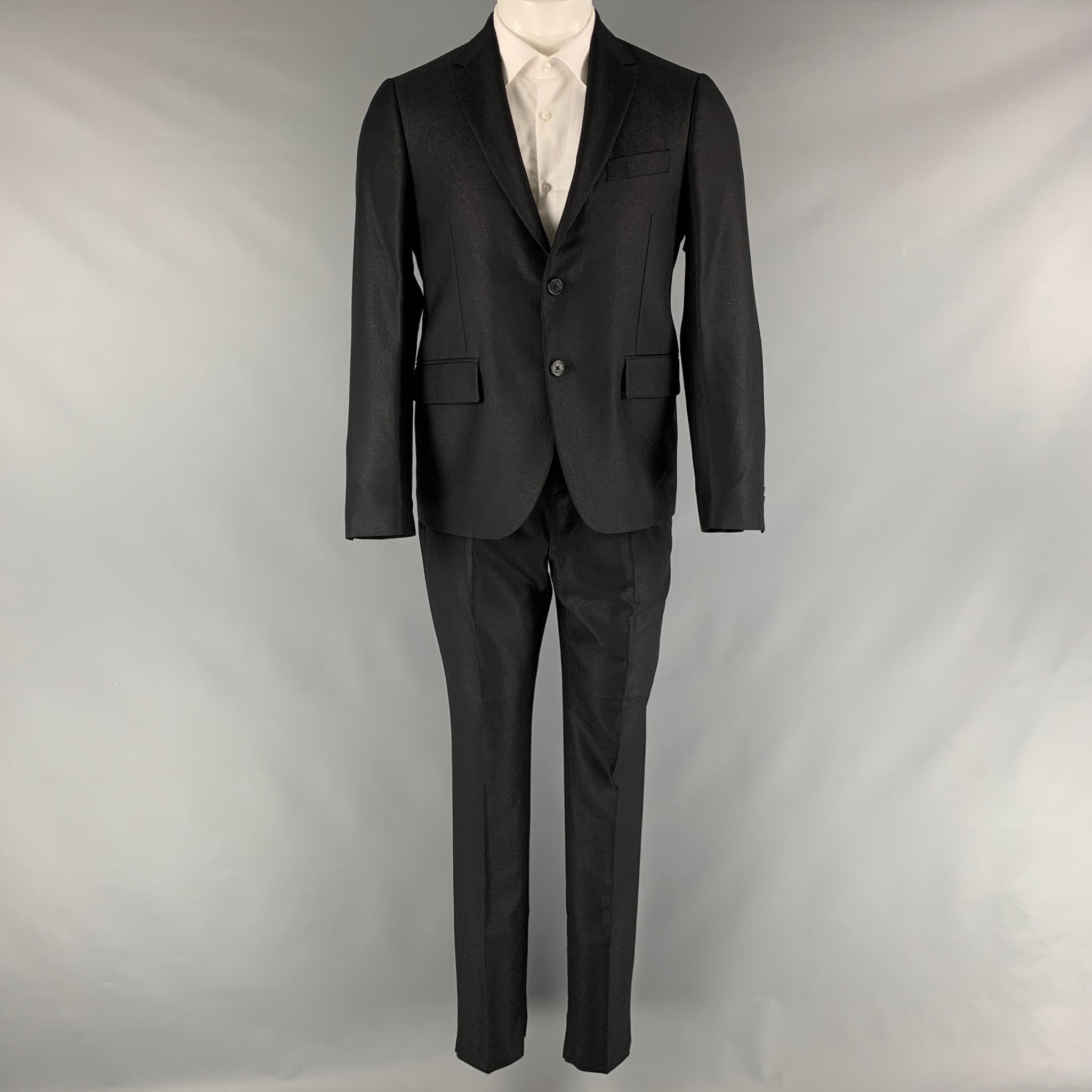 Versace collection ブラックスーツ　XXLサイズ VERSACE Size 38 Black Solid Wool Silk Notch Lapel Suit – Sui