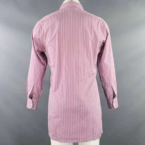 CHARVET Size M White Lilac Stripe Cotton Curved Cutaway Long Sleeve Shirt