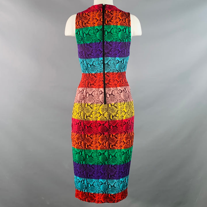 ALICE + OLIVIA Size 0 Multi Color Viscose Blend Animal Print Stripe Shift Midi Dress