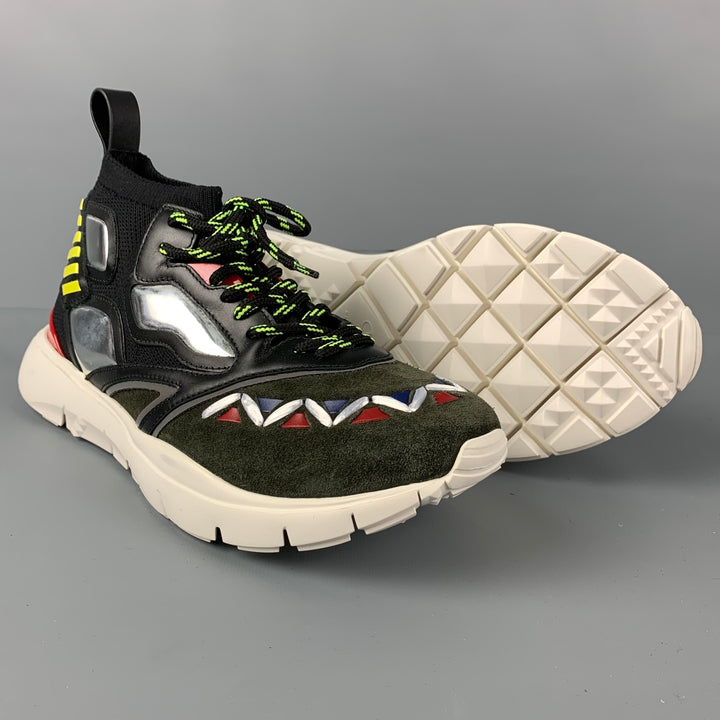 VALENTINO Size 10 Multi-Color Leather High Top Sneakers