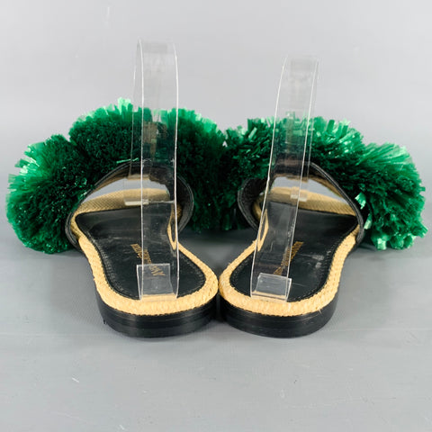 AVEC MODERATION Size 6 Green Natural Leather Embellishment Slip On Sandals