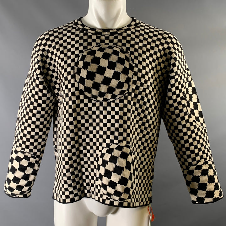 OFF-WHITE Size S Black White Knit Checkered Pull On Sweater