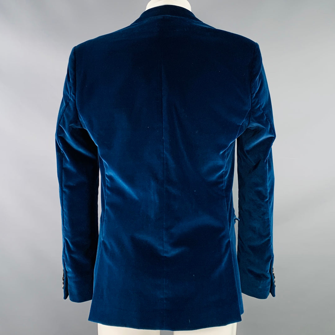 CALVIN KLEIN COLLECTION Size 40 Blue Velvet Cotton Blend Notch Lapel S Sui Generis Designer Consignment CALVIN KLEIN COLLECTION Size 40 Blue Velvet Cotton Blend Notch Lapel S Sui Generis Designer Consignment