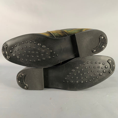 BAJOLUGO Size 10.5 Green Brown Camo Penny Loafers