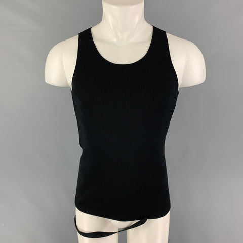 HELMUT LANG Size L Black Viscose Blend Ribbed Casual Top