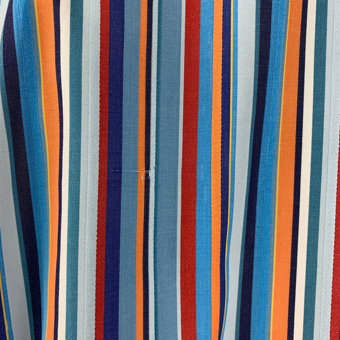ETRO Size L Blue Multi Color Stripe Cotton Button Up Long Sleeve Shirt