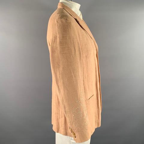 CHRISTIAN LACROIX Chest Size 46 Khaki Salmon Embroidery Linen Sport Coat
