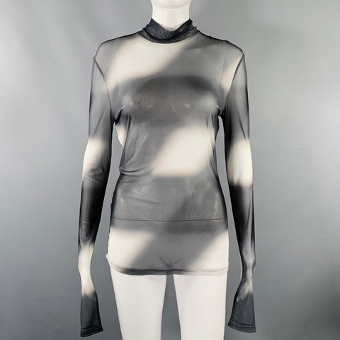 PRIVATE POLICY Size M Giant Check Mesh Black White Polyester Blend Ombre Casual Top