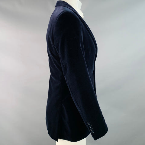 RALPH LAUREN Size 38 Regular Navy Cotton Velvet Peak Lapel Sport Coat