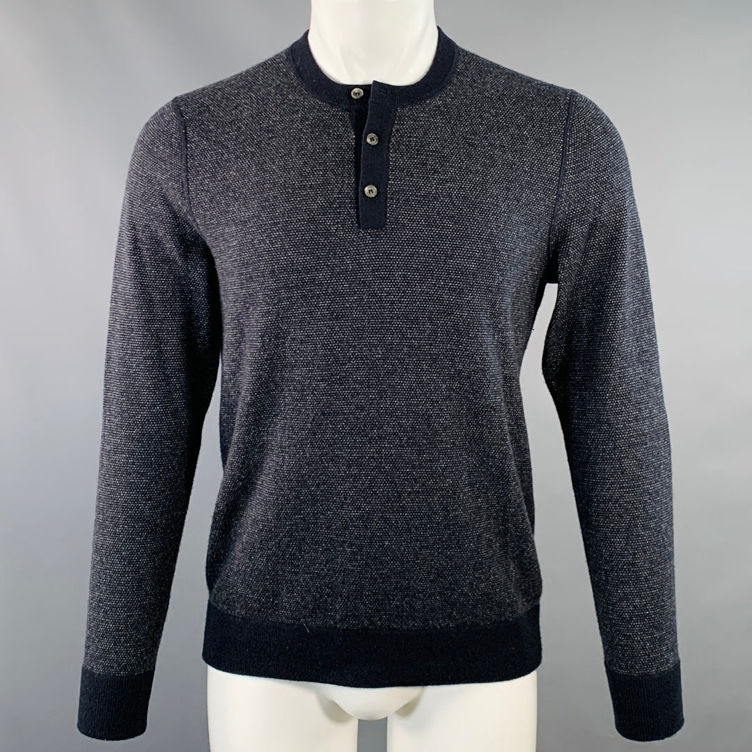 VINCE Size S Navy Grey Wool Cashmere Henley Pullover