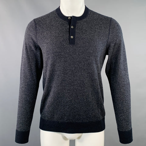 VINCE Size S Navy Grey Wool Cashmere Henley Pullover