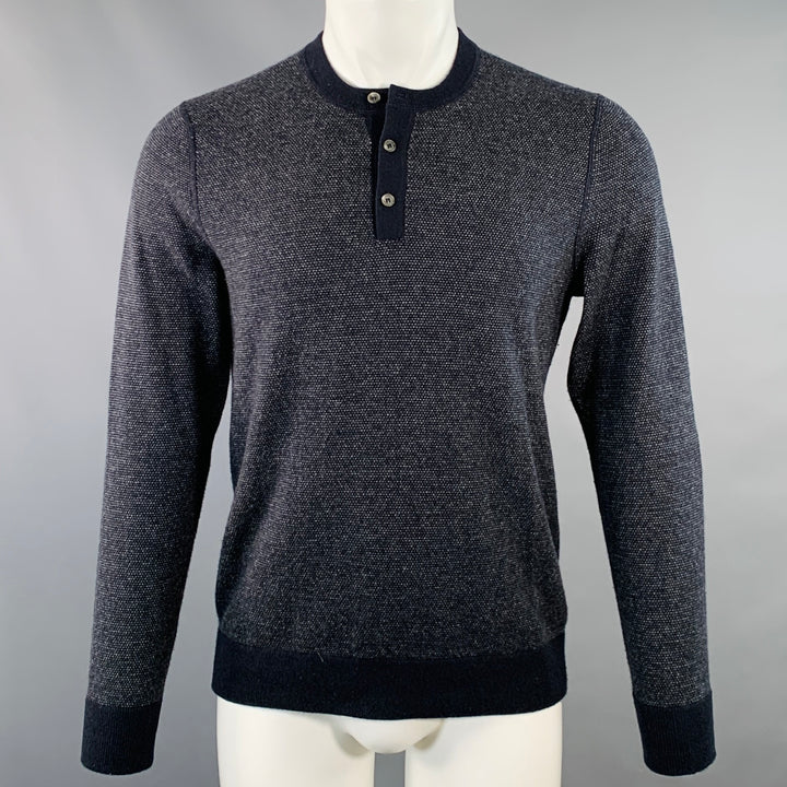 VINCE Size S Navy Grey Wool Cashmere Henley Pullover